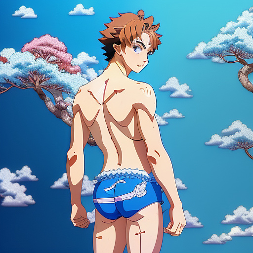 Boy in underwear  in anime style