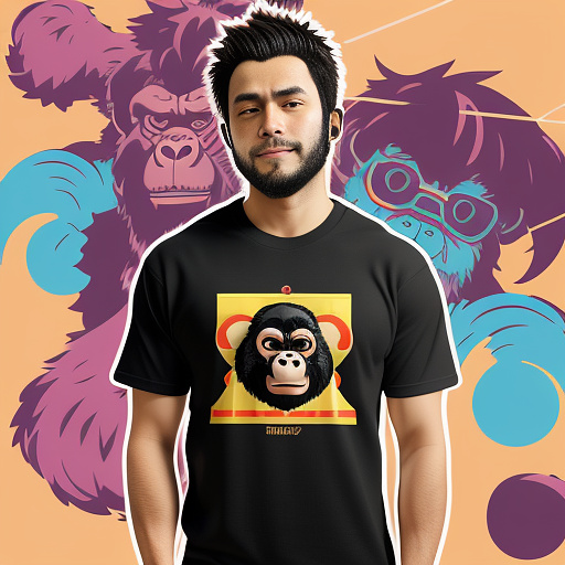 Vector image for a t-shirt design,a gorilla listening to music, detailed. in anime style