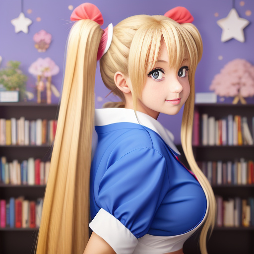 Beautiful cute blond woman, blue eyes, pigtails, gigantic breast, huge ass, huge luscious lips, piercings, , big round earrings, sexy nurse uniform  in anime style