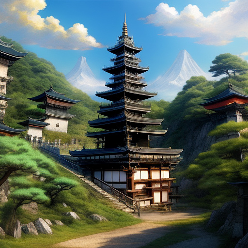 Wizard tower in medieval setting in anime style