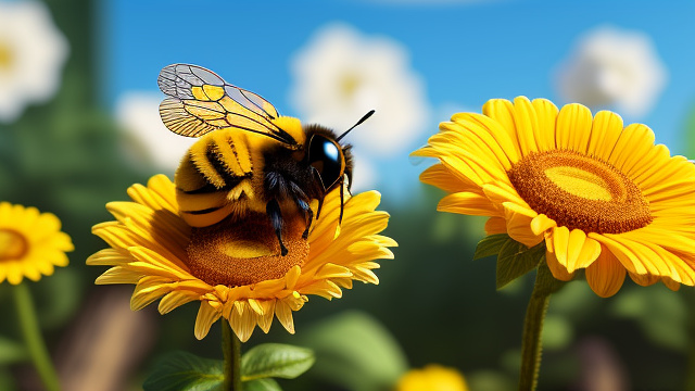 Cute bumblebee sitting on a flower in disney 3d style