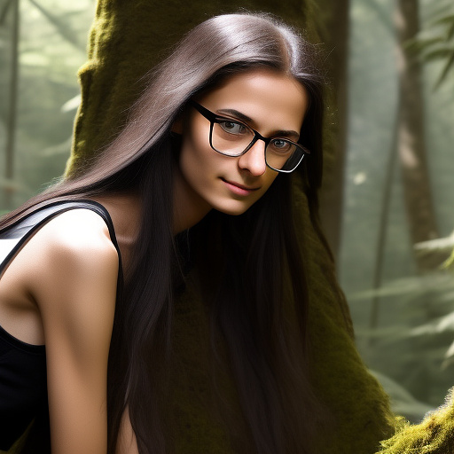 Ultra realistically a 22 year old german girl with a black braid with glasses and brown eyes 1.70 tall thin in the forest is entered by a 40 -year -old man with his penis into her vagina in custom style