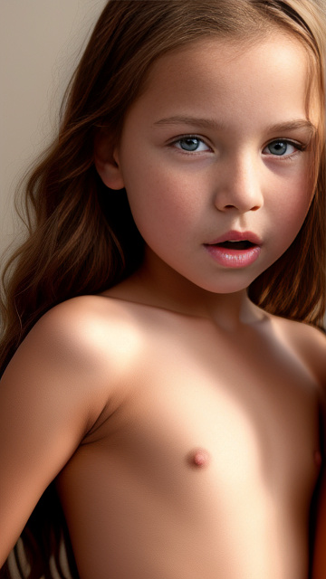 A 9-year-old naked girl is sucking another girl's breast. in custom style
