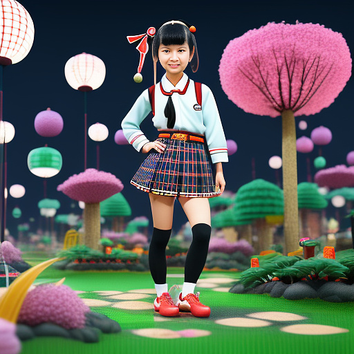 Japanese,school girl in kids painted style