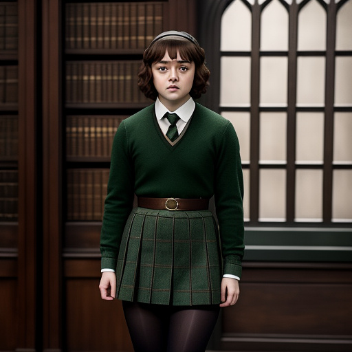 Maisie williams in full harry potter slytherin uniform with green tights in custom style