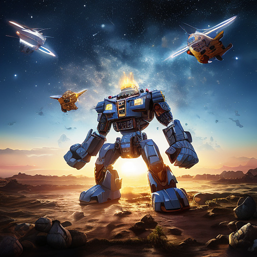 A cheerful transformer flies through space against the backdrop of planets. in disney painted style