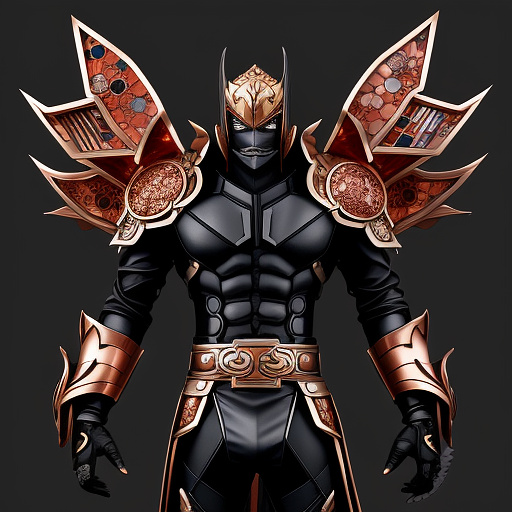Giant four headed three eyed metropolitan titan dressed in leather and copper in anime style