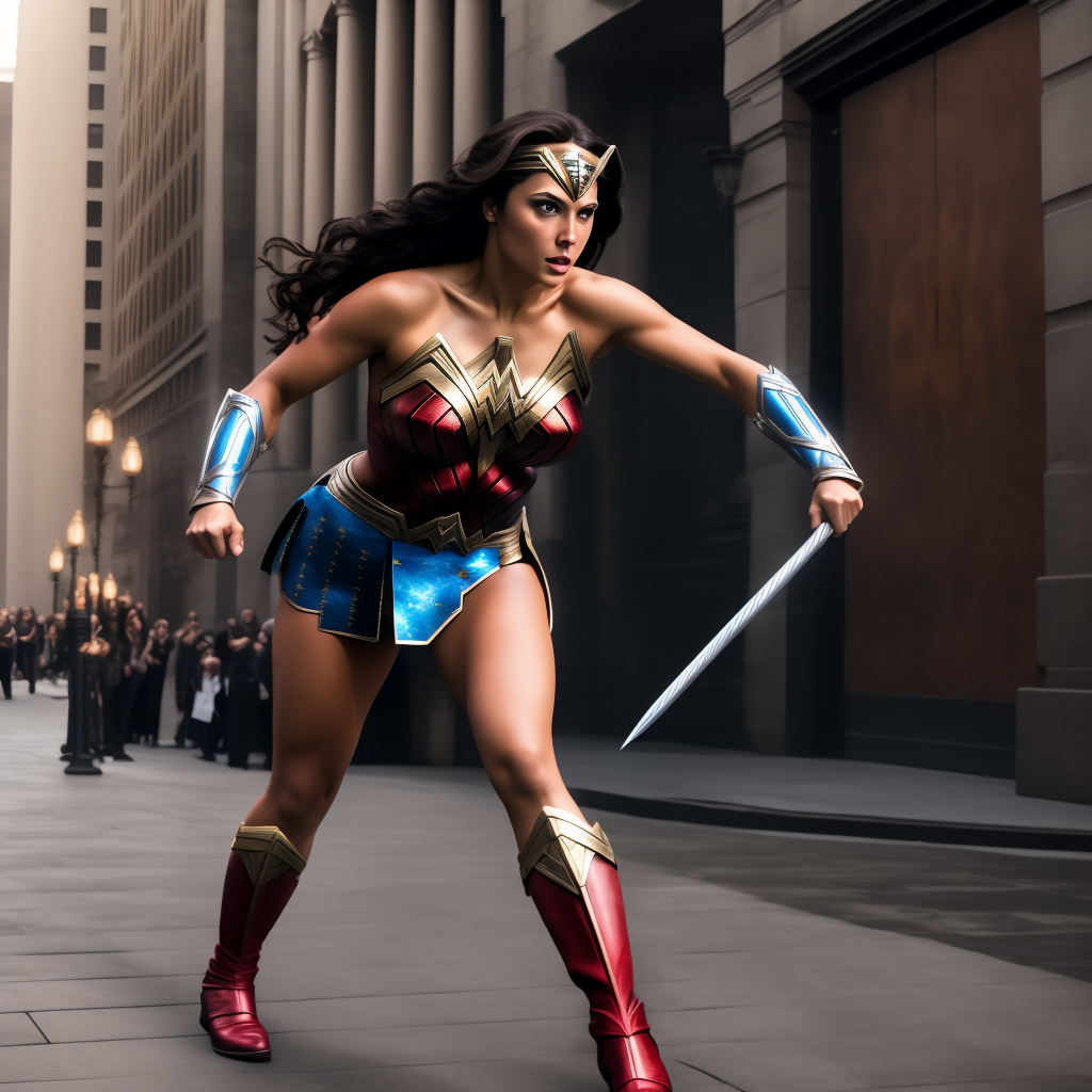 Wonder woman fight, hyper-realistic photo, (((full body)))
 in custom style