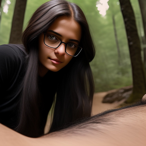 Ultra realistically a 22 year old girl with a black braid with glasses and brown eyes 1.70 large slim in the forest with a 40 year old man who penetrates his penis into her vagina a detailed third person point of view in custom style