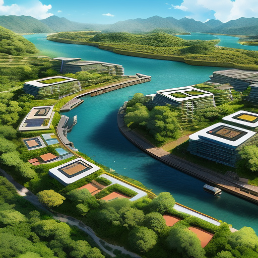 Prompt (english, top view style):
"masterplan aerial view of a 20-hectare eco-resort. bird’s-eye perspective, top-down architectural visualization. 30 luxury villas (150m² each) on southeastern hills, a 600m long 15m wide canal from southwest to northeast with boats, two outdoor pools at both ends of canal, 10 cafés every 50m and 5 restaurants every 100m along canal, zipline crossing diagonally from southeast to northwest, orchards and gardens surrounding the site, shaded walkways and cycling paths. modern eco-resort design with balance of nature, luxury, and sustainability. clean, detailed, colorful top view rendering." in anime style