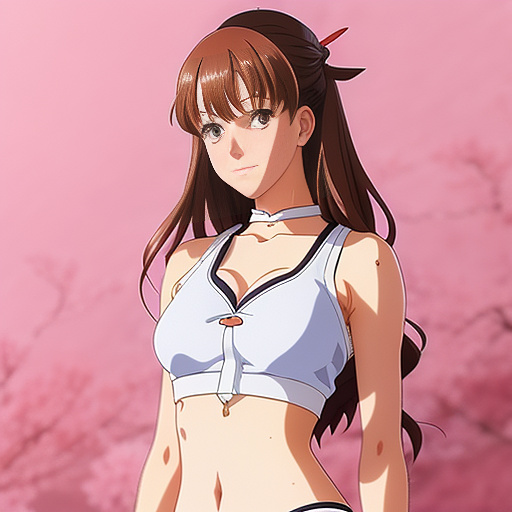 A woman in a crop top  in anime style