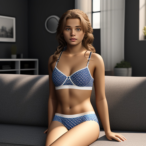 Ultra realistic a cute 15 year old german girl sits on the sofa in the living room in sexy underwear in custom style