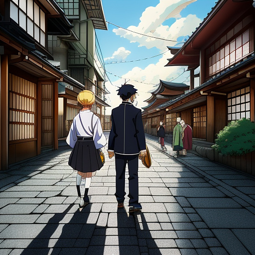 A gang man and a woman with a board in hand with a text wroten ropally on it in anime style