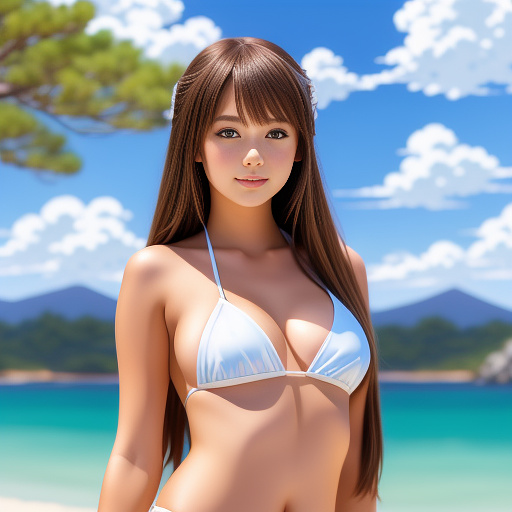 A young beautiful model in bikini, posing for a photo shoot  in anime style