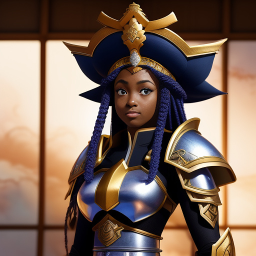 An african warrior queen holding the scales of justice in anime style