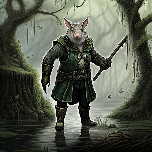 Elderly shrew in a swamp humanoid fantasy in custom style