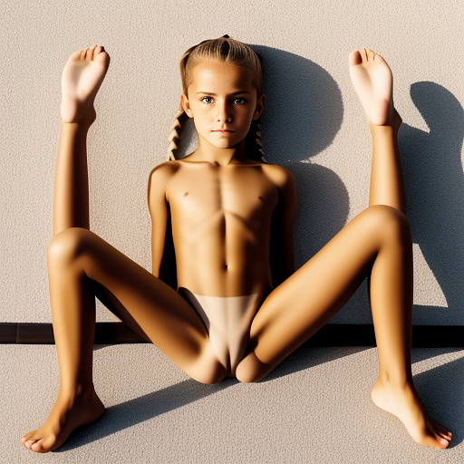4 foot tall, slightly athletic, 10 year old, blonde ,nude, doing splits in custom style