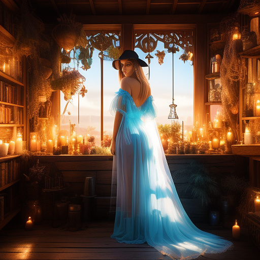 1 woman (lalisa manobal, age 25,sheer airy colorful dress) is a seductive witch, seduction magic cast at conan, high fantasy, exotic bedroom loads of candles and animal furs, looking back over her shoulder
 in angelcore style