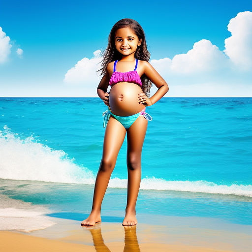 10 year old girl pregnant in a bikini  full body cute  in custom style