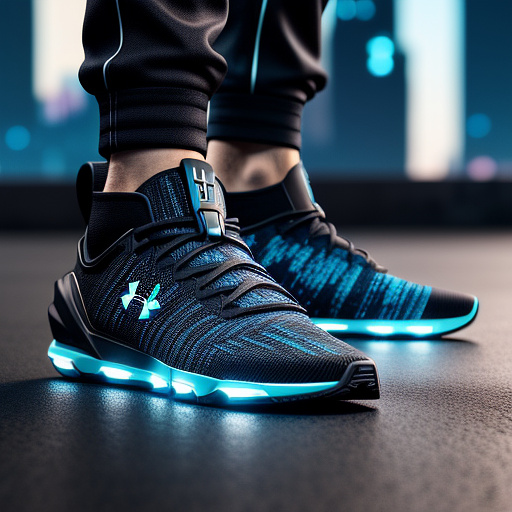 Shoes underarmour futurista de metal  e tecnologia avançada in sci-fi style