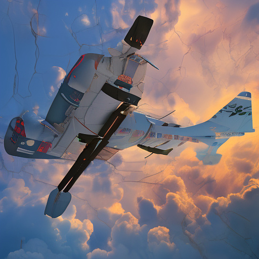 An airplane is flying. the side door of the plane is open. people are falling out of the plane. in custom style