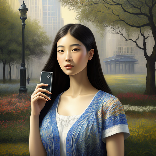 A beautiful portrait of a modern yang girl in the city garden, with iphone in her hand, she is doing internet serving, modern casual clothes, symmetrical, closeup, studio lighting.  armenian, hyperrealism, d&d, fantasy, intricate, modern, elegant, highly detailed, digital painting, digital, octane render, 8k, concept art, matte, sharp focus, illustration, art by art germ and greg rutkowski. telephone, happy, internet, summer, afternoon, sunny day, internet, wifi
 in neo impressionism style