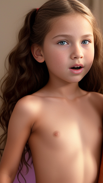 A 9-year-old naked girl is sucking another girl's breast. in custom style