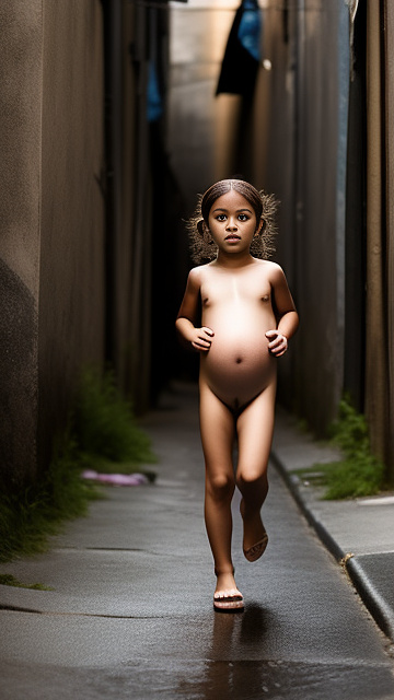 7-years-old, pregnant, nude, penis, alleyway, running in custom style