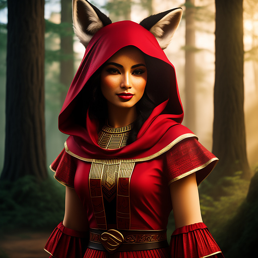 Anthropomorphic fox as little red riding hood in egypt style