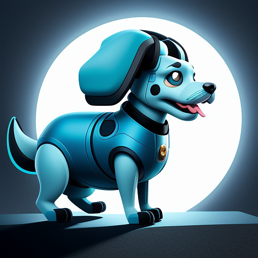 A futuristic dog in disney painted style