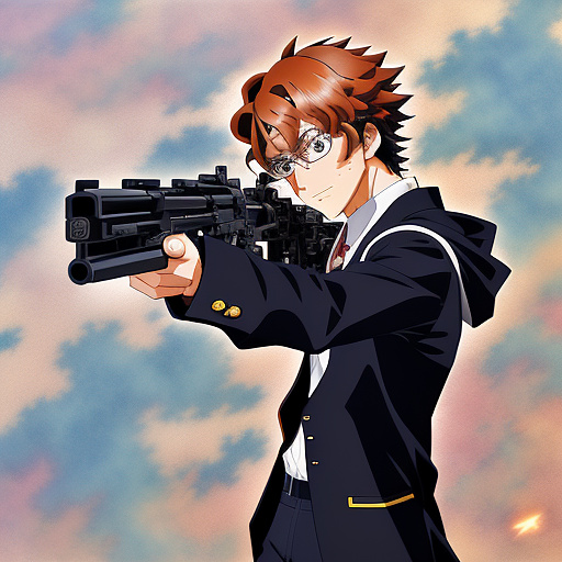 A man with a blaster in anime style