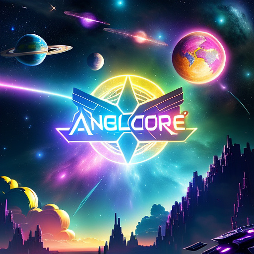 A cheerful transformer flies through space against the backdrop of planets. in angelcore style