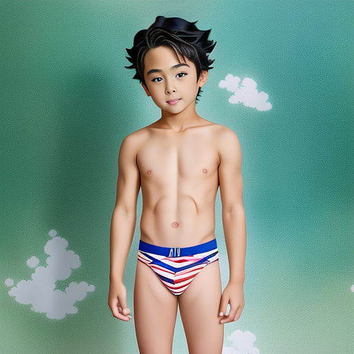 Little boy wearing only underwear in anime style