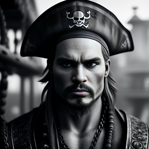 Pirate on ship board in bw photo style