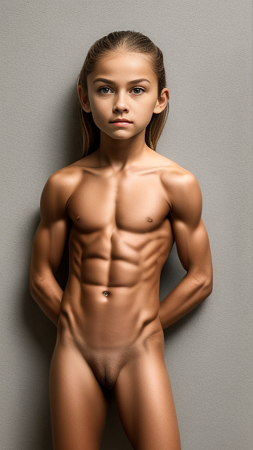 Small skinny 10 year old girl, muscular, abs, whipes, naked
 in custom style