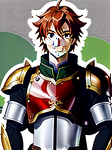 Full body picture of a young redheaded man with green eyes, wearing a leather armor. a small white mouse is leaning on his left shoulder in anime style