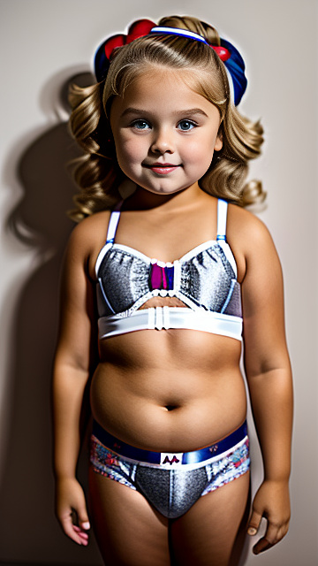 Chubby white blond 6 year old girl, underwear  in custom style