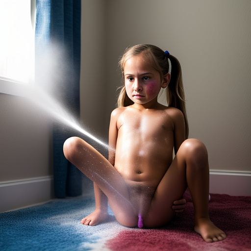 Ultra realistically a 9 year old girl with sprayed legs is fucked in the bedroom by the adult man in detail in custom style