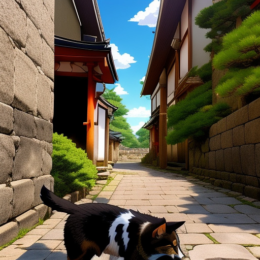 Cat and dog wlking in anime style