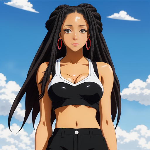 Sexy black women with dreads and a small crop top
 in anime style