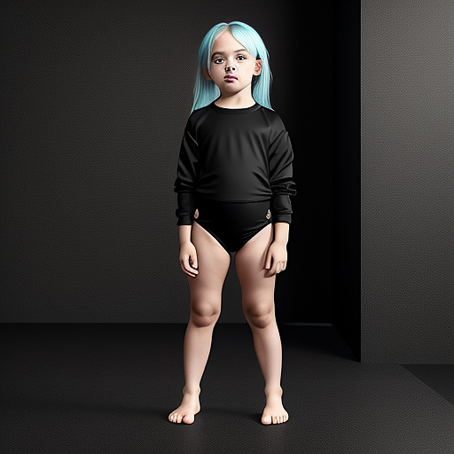 Realistic, baby 5-year-old billie eilish, black bikini standing pose in custom style