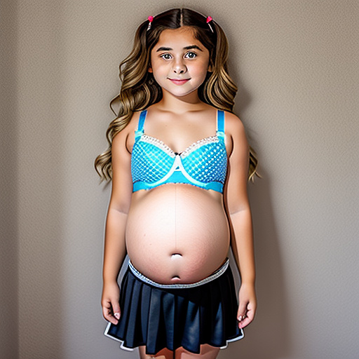 Pregnant 13-year-old girl wearing a only a skirt and bra while showing her big "gassyest" belly to the camera  in custom style