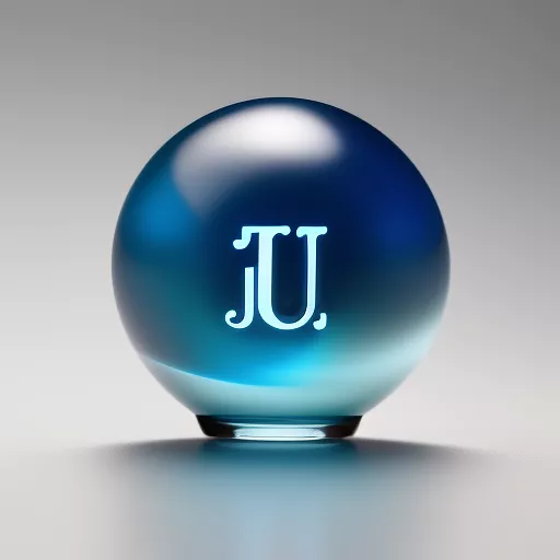 Clean futuristic logo of an aqua blue glass sphere with the letter "j" inside the sphere using a sleek modern font in anime style