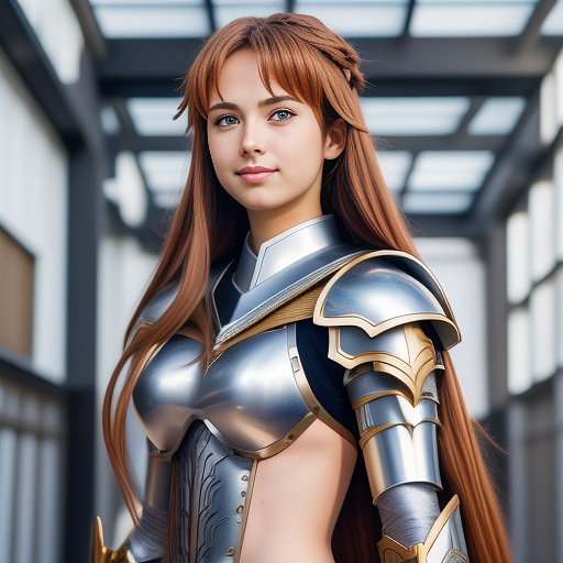 Woman in armor, taking off her breastplate in anime style