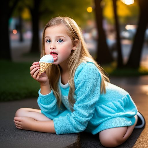 Pregnant girl licking ice cream realistic on her knees in realistic style