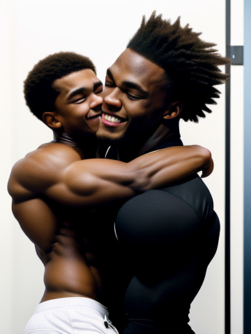 White skinny twink gets hug by huge black bodybuilder
 in custom style