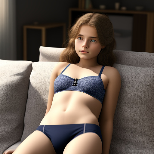 Ultra realistic a cute 14 year old german girl lies in her underwear on the sofa in the living room and sleeps in custom style