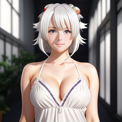 Sexy white hair lady in anime style