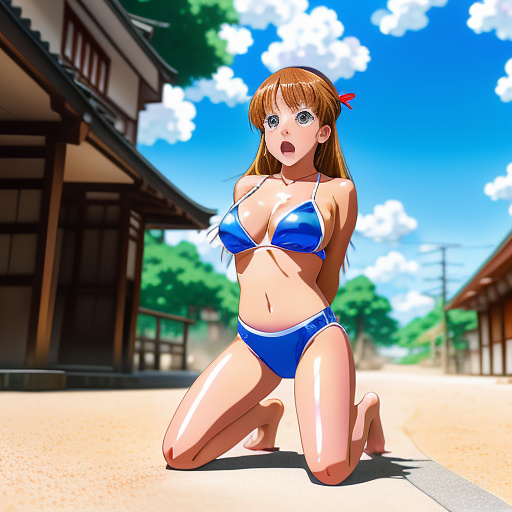 9 year old girl
tiny swimsuit
huge big boobs
kneeling
shiny swimsuit
yelling 
crying
big buttcrack in anime style
