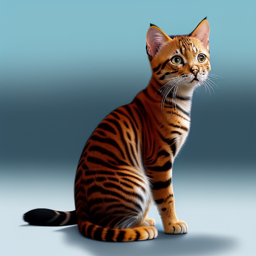 A bengal kitten, sitting with a raised paw. showing the back of the paw in anime style